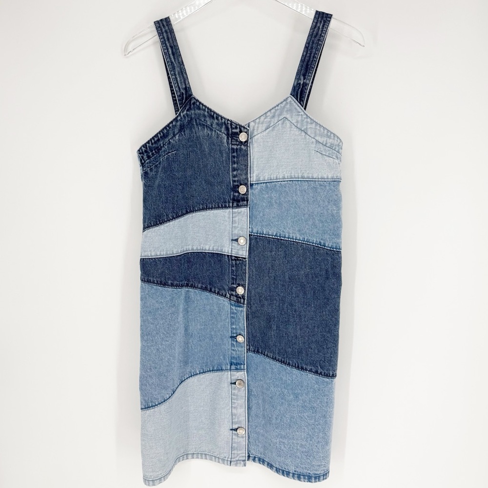 GAP Patchwork Denim Mini Dress Women's XS Blue Casual - Picture 2 of 7